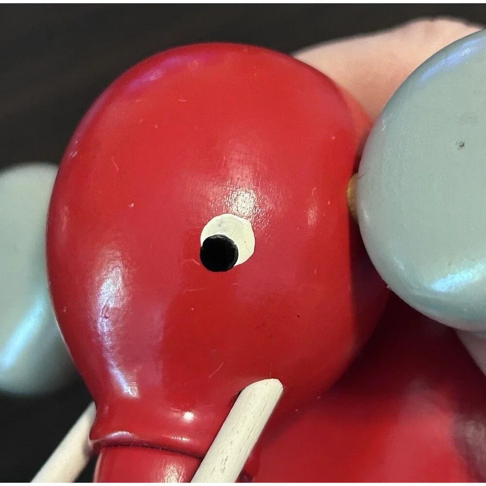 Vintage BRIO Jumbo Elephant Pull Toy Red Wooden Made in Sweden Rare 4.5”